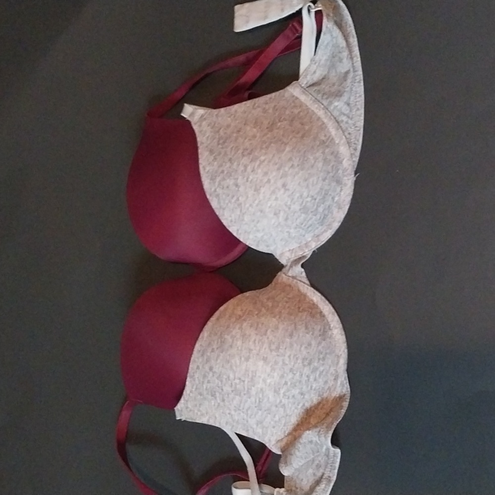 Victoria's Secret PINK  Bras Maroon (Push up) Grey (Regular T Shirt Bra) 2 pack